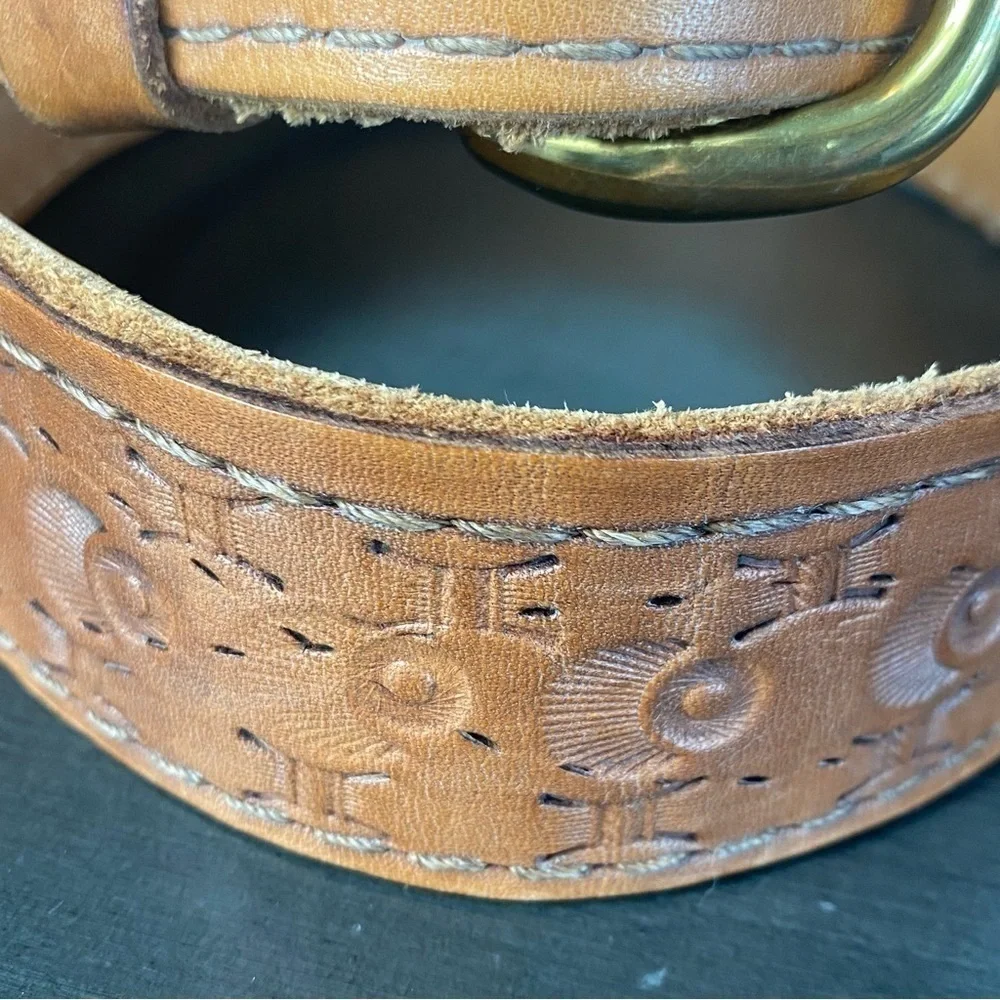 Vintage Brown Leather Handmade Tooled Western/Southwestern Belt